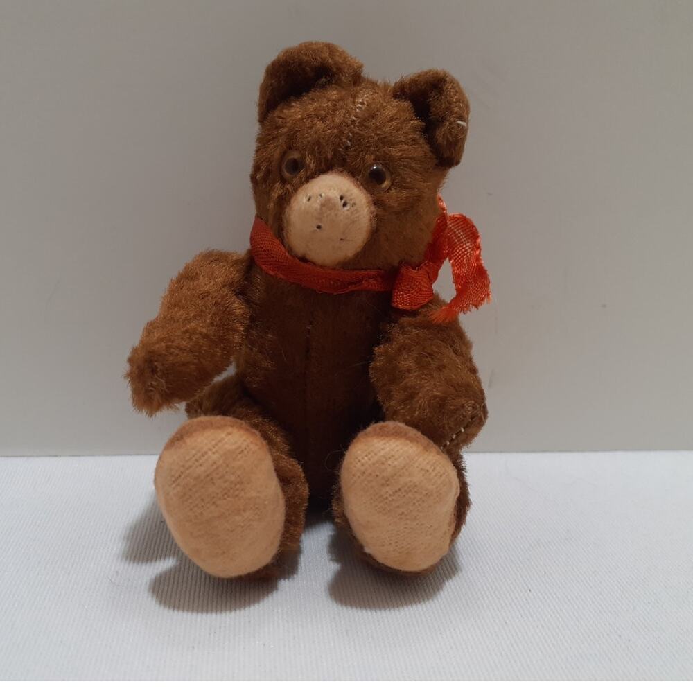 Antique Teddy Bear Medium Brown Mohair Fur Glass Eyes